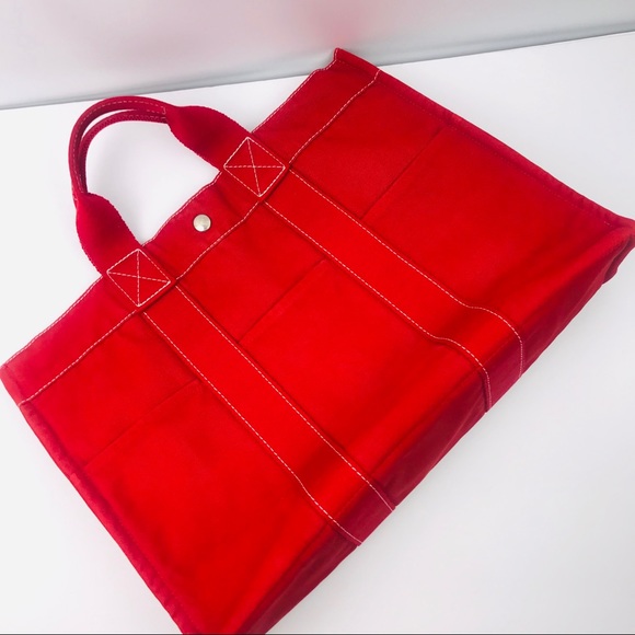 Authentic Hermès Fourre Tout MM Red canvas Tote - Picture 2 of 8